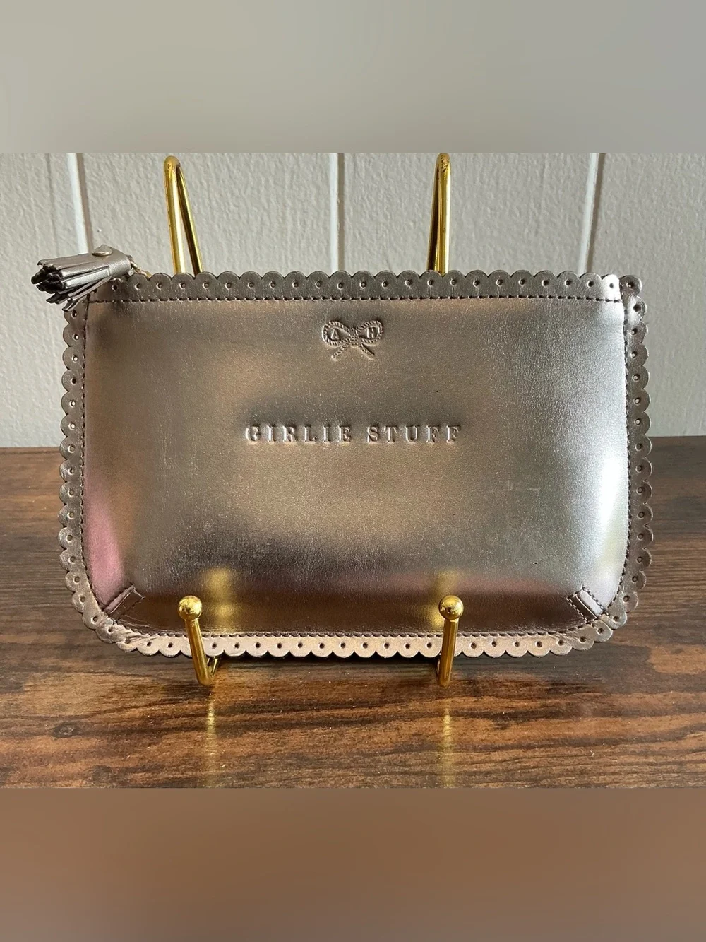 A Nice Leather Anya Hindmarch Silver Girlie Stuff Metallic Zipper Pouch Wallet